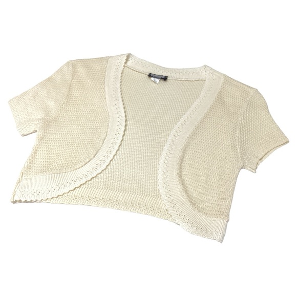 Gabriel New York Cream Short Sleeves Solid Open Front Crop Vest/Top Size S - Picture 1 of 11